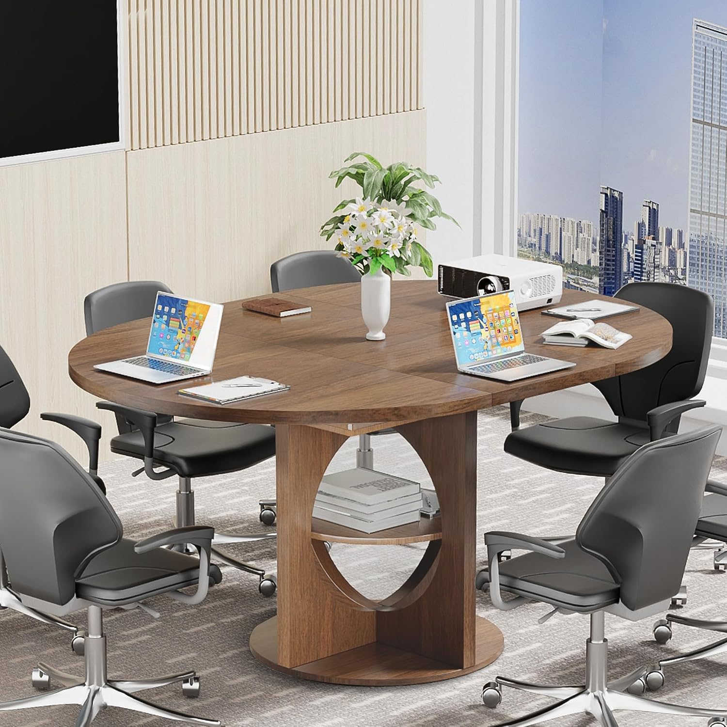 Walnut Oval Extendable Meeting Table