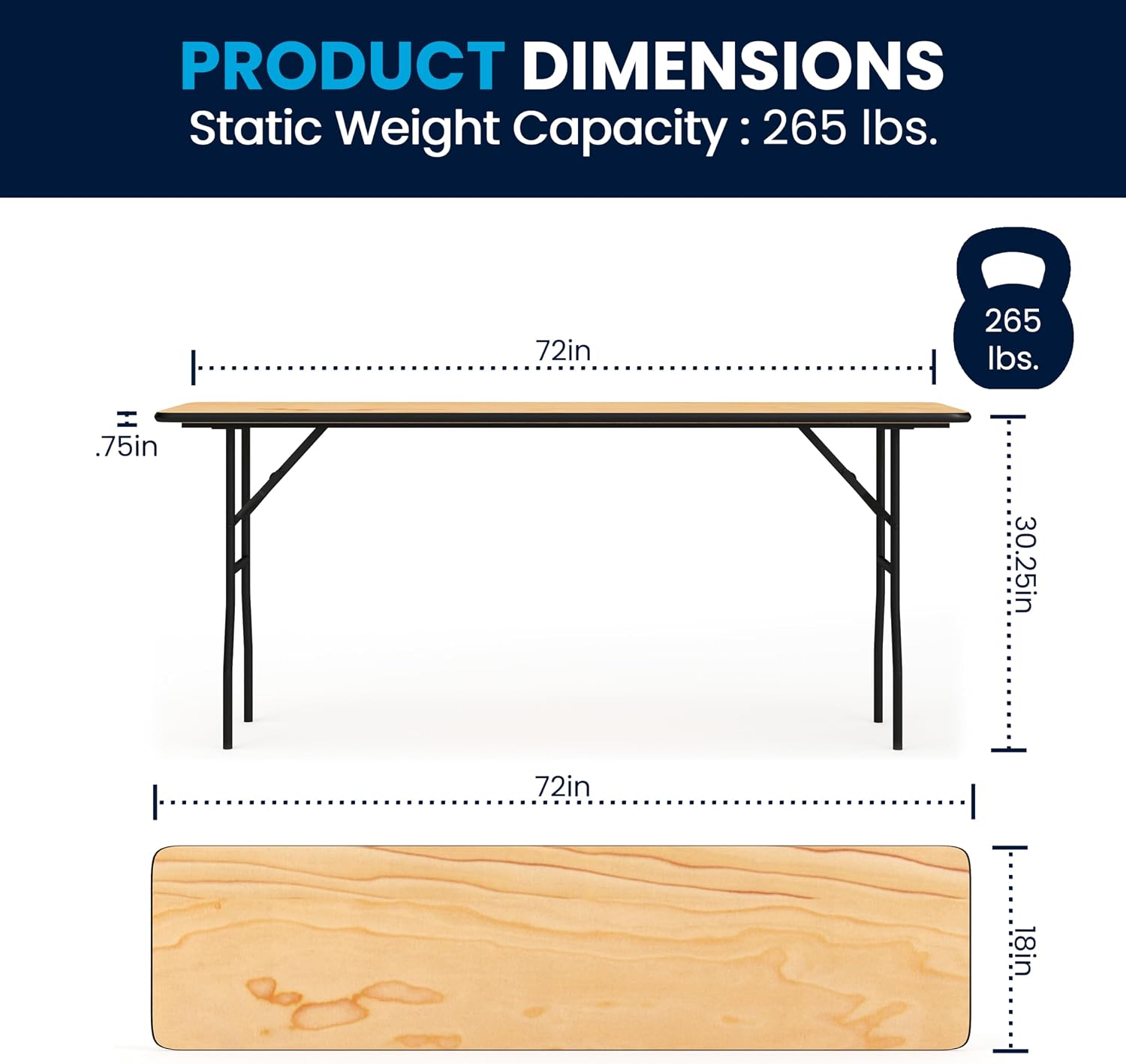 Flash Furniture 72 inch plywood folding table - Hình 2
