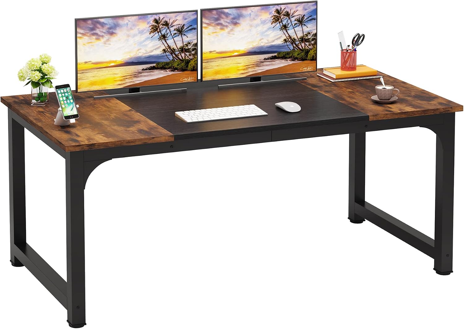 Rustic Brown Black Office Desk