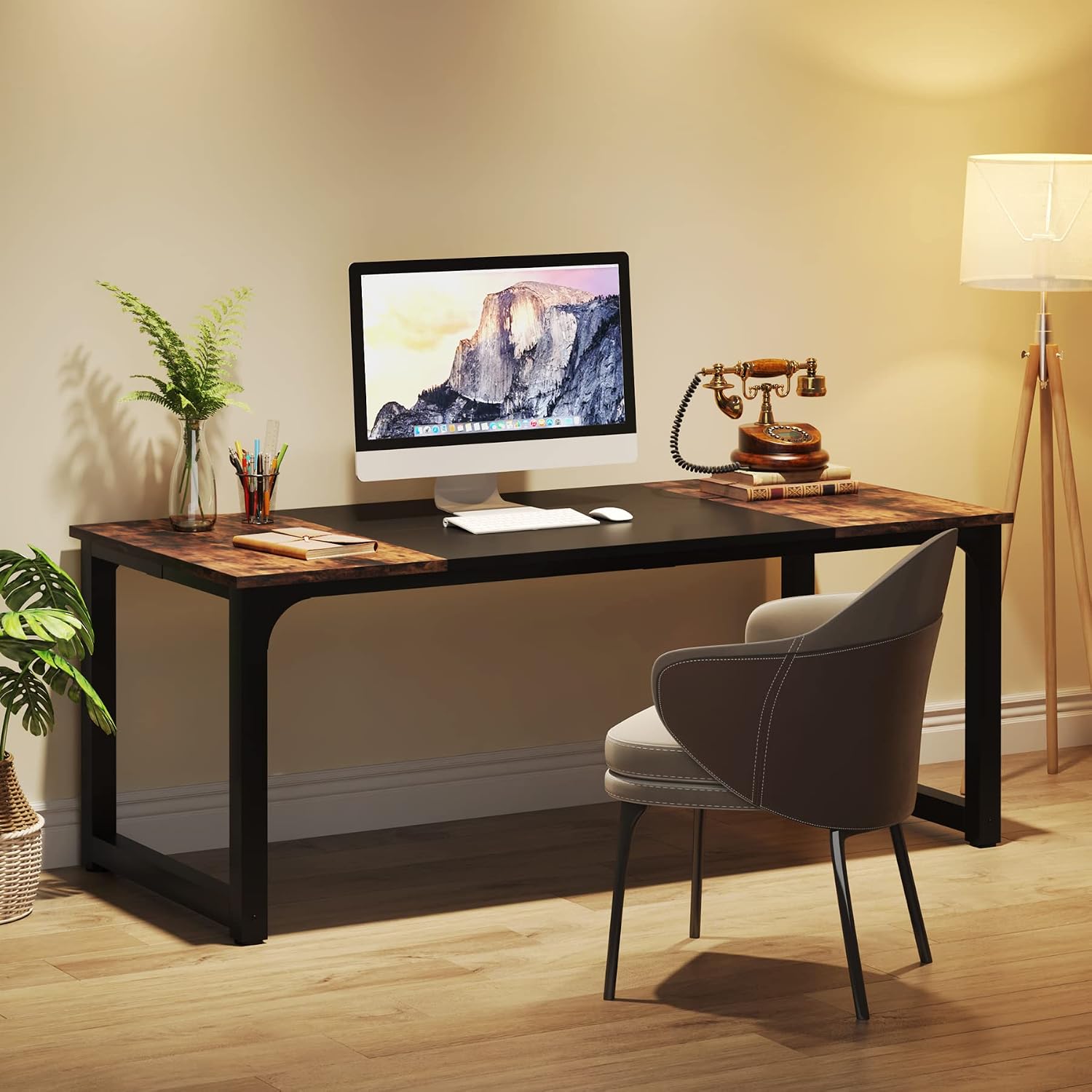 Rustic Brown Black Office Desk - Hình 2