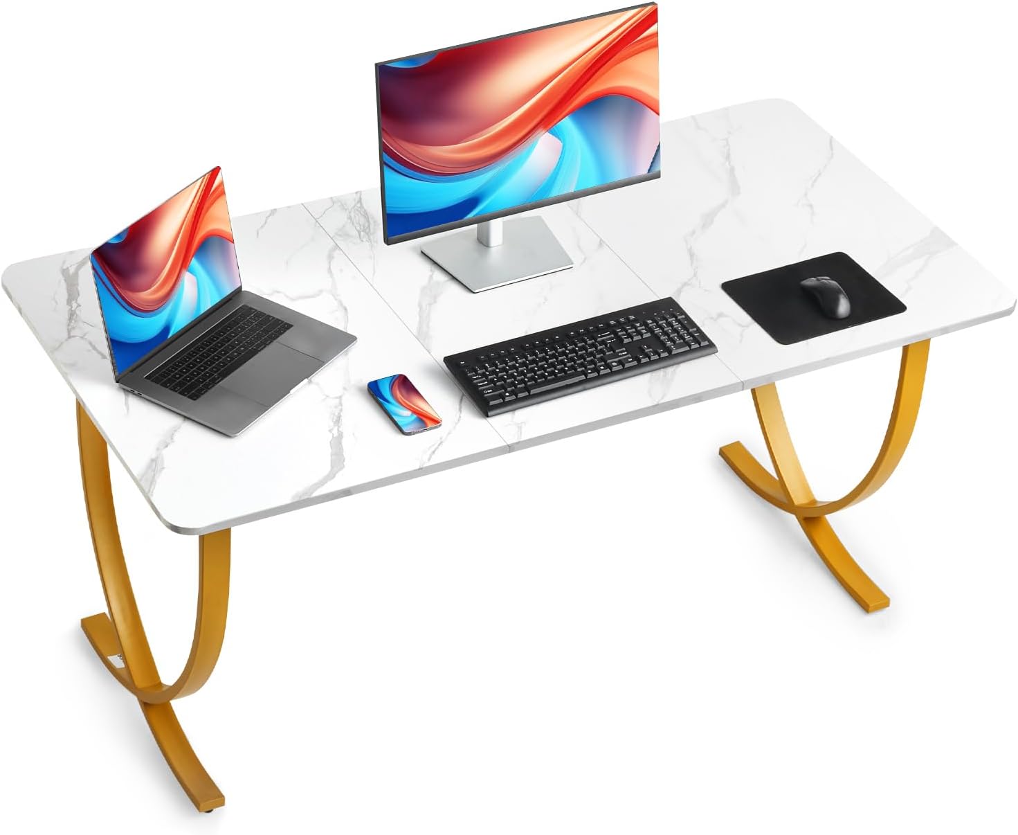 White Marble Extendable Office Desk