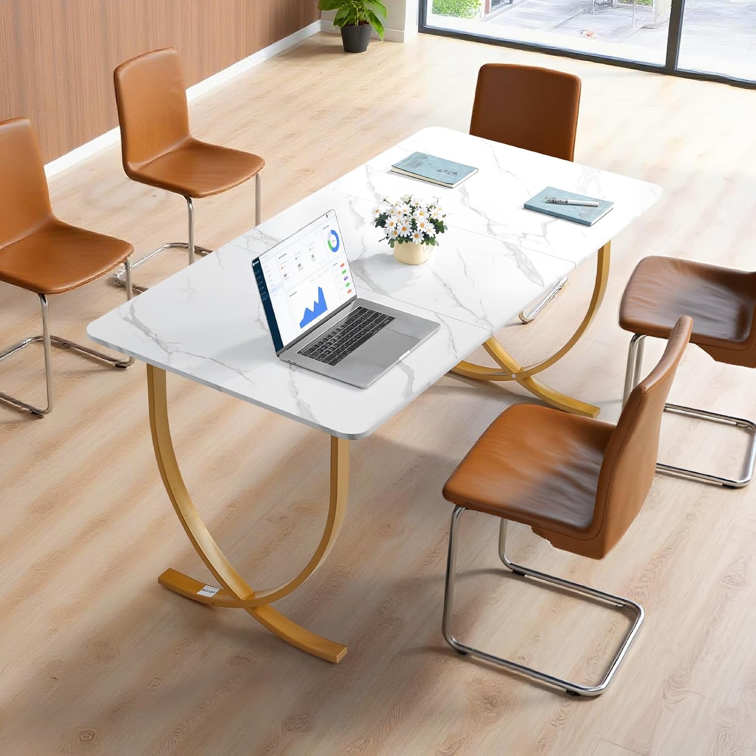 White Marble Extendable Office Desk - Hình 2